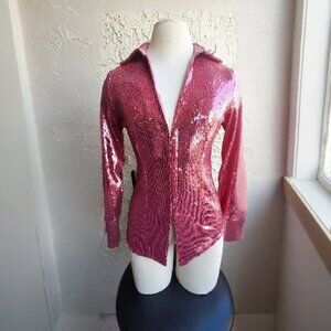 Tahari Women's Shirt S Small Pink Sequins V-Neck Fitted Top New NWT